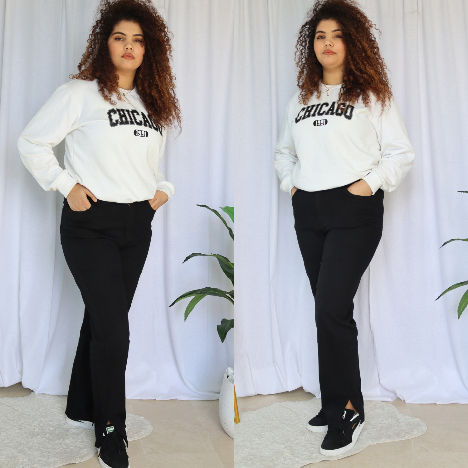 Jean straight avec fente Grande taille