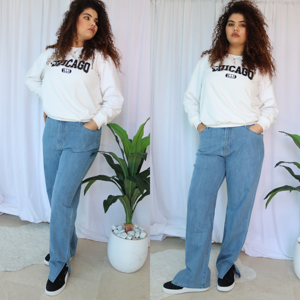 Jean straight avec fente Grande taille