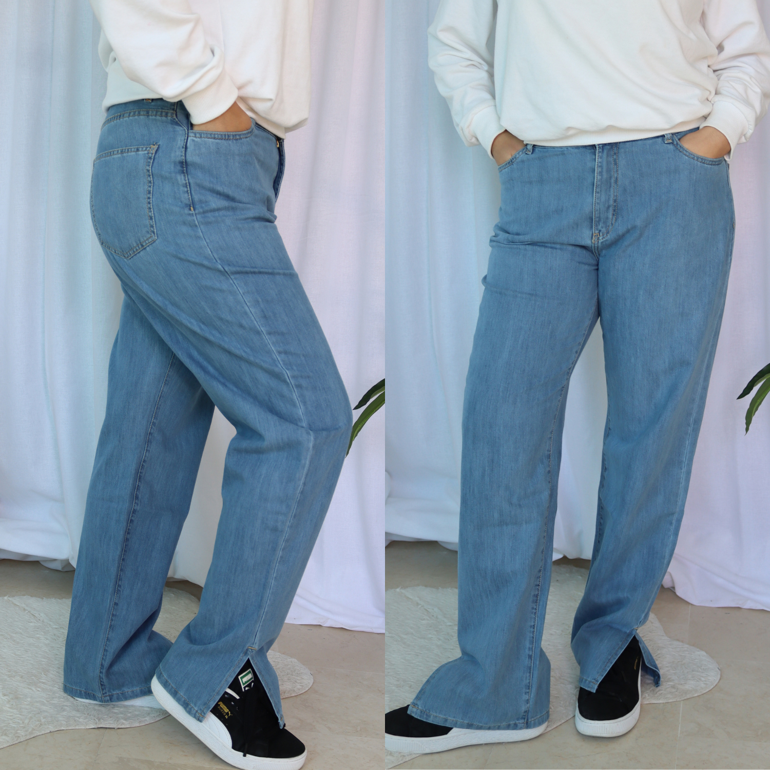 Jean straight avec fente Grande taille