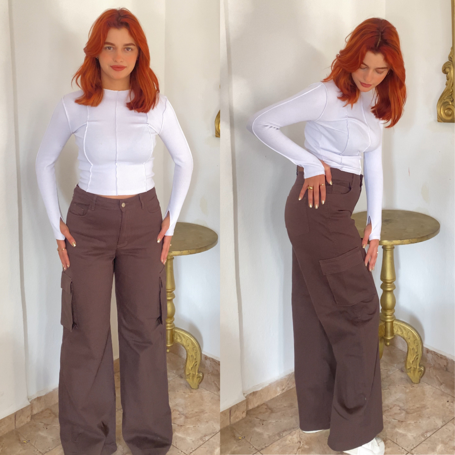 Pantalon baggy cargo à poches fantaisies