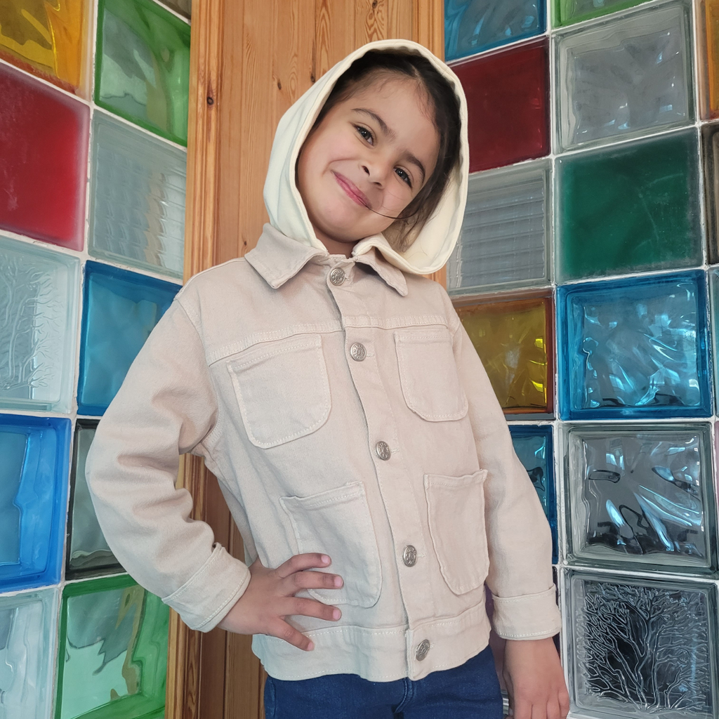 Surchemise fillette avec capuche - Beige