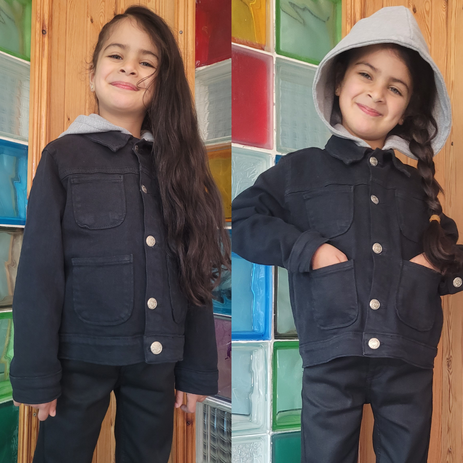 Surchemise fillette avec capuche - Noir