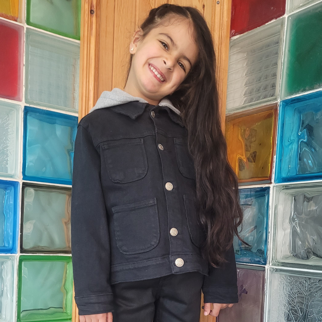 Surchemise fillette avec capuche - Noir