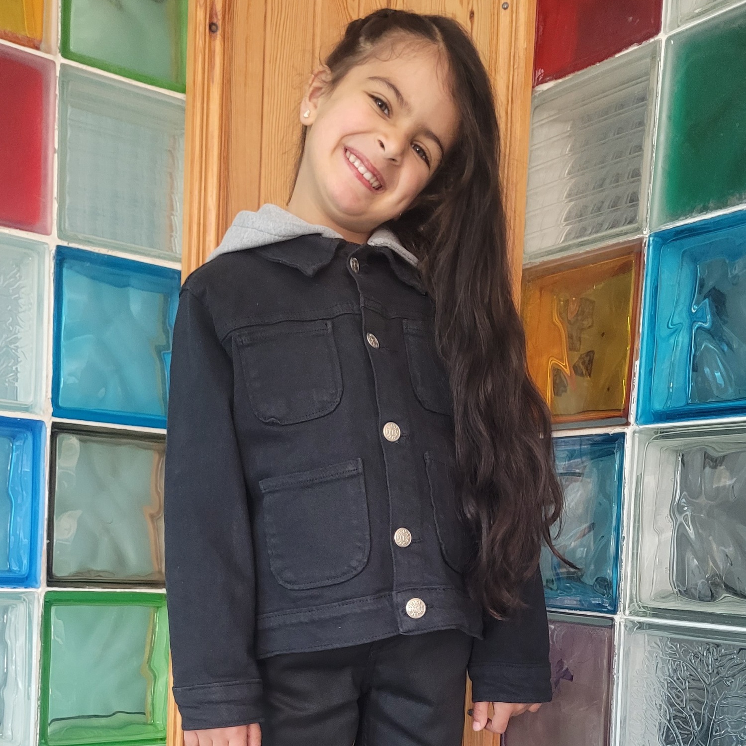 Surchemise fillette avec capuche - Noir