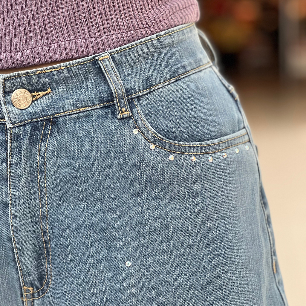 Jean Straight avec fente Strassé