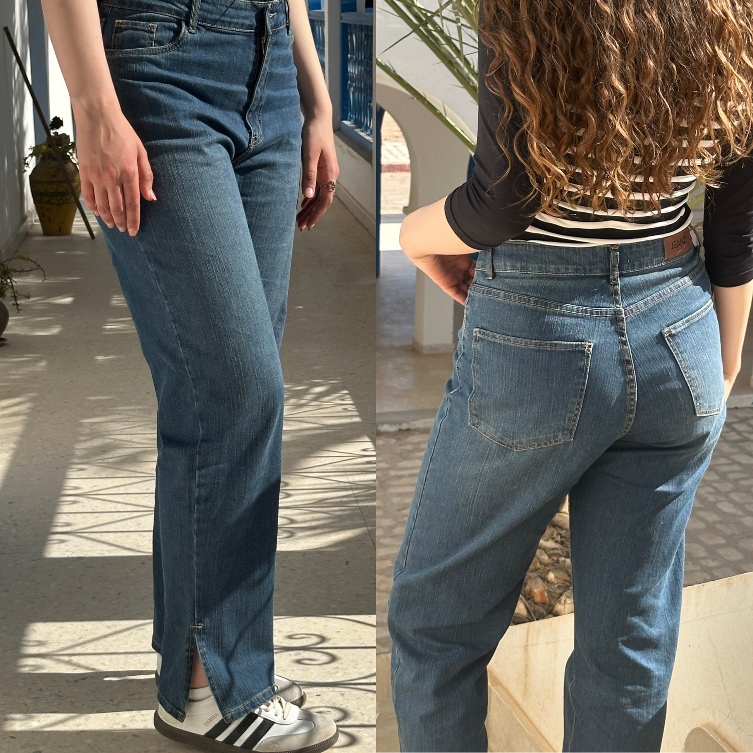 Jean straight avec fente Grande taille