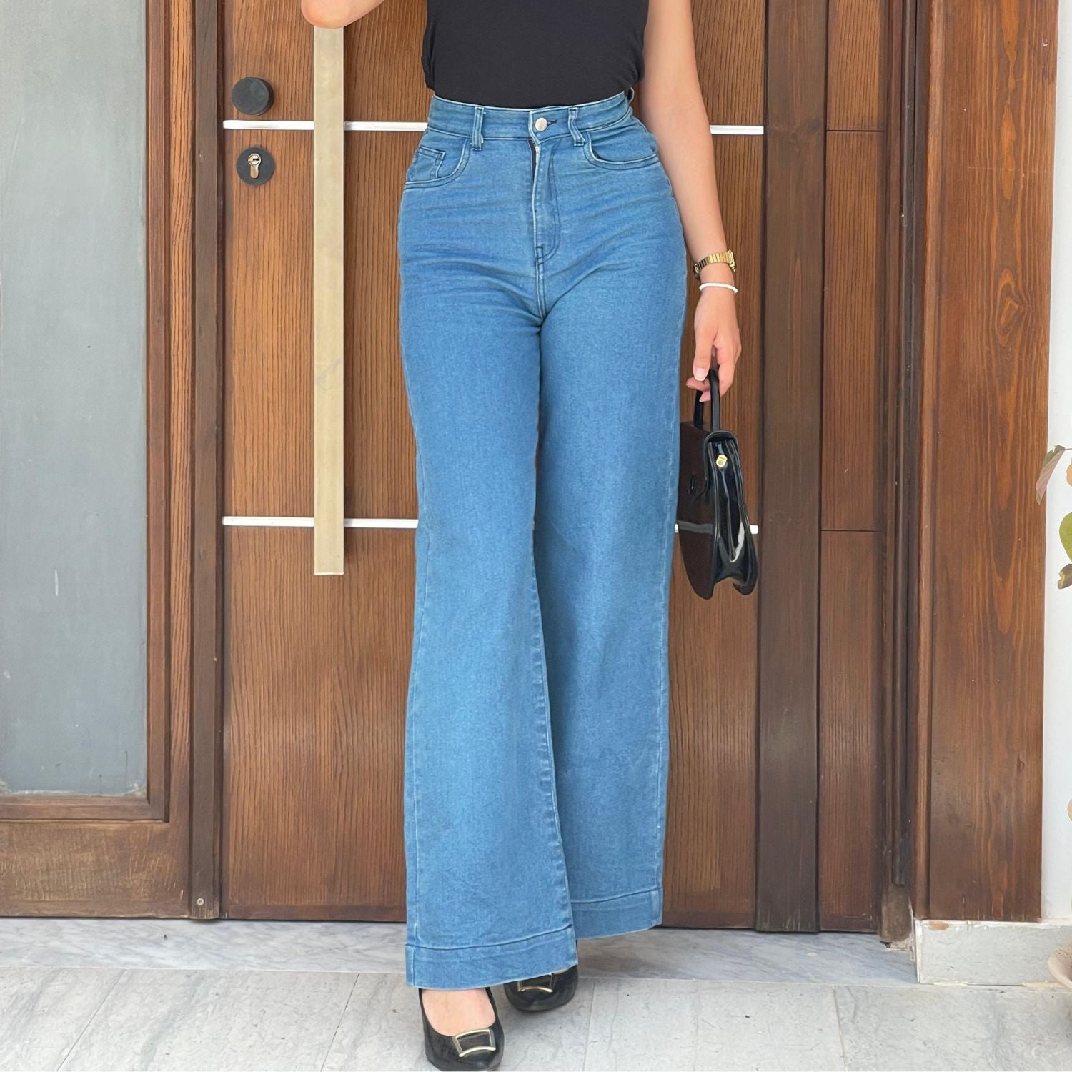 Jean Baggy Taille Haute avec Ourlet