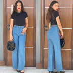 Jean Baggy Taille Haute avec Ourlet