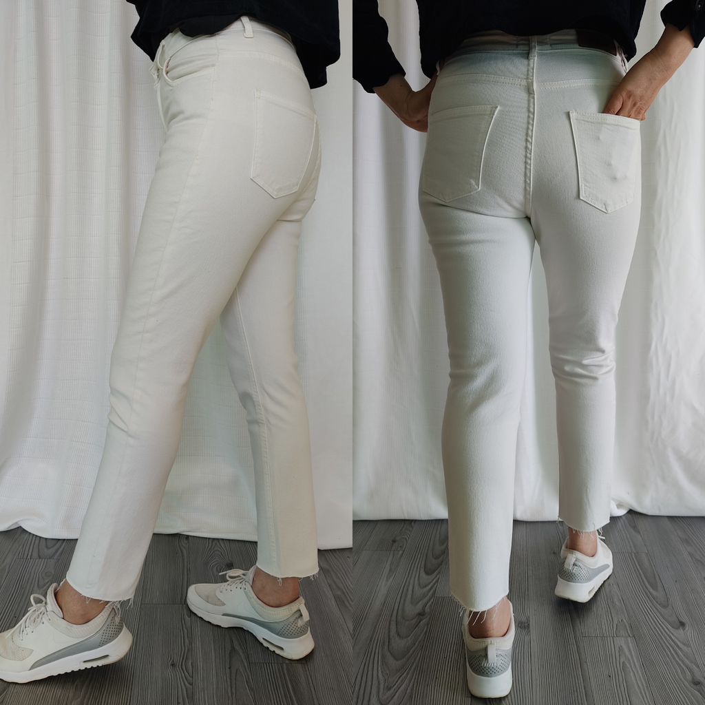 Jean Mom fit moulant taille haute